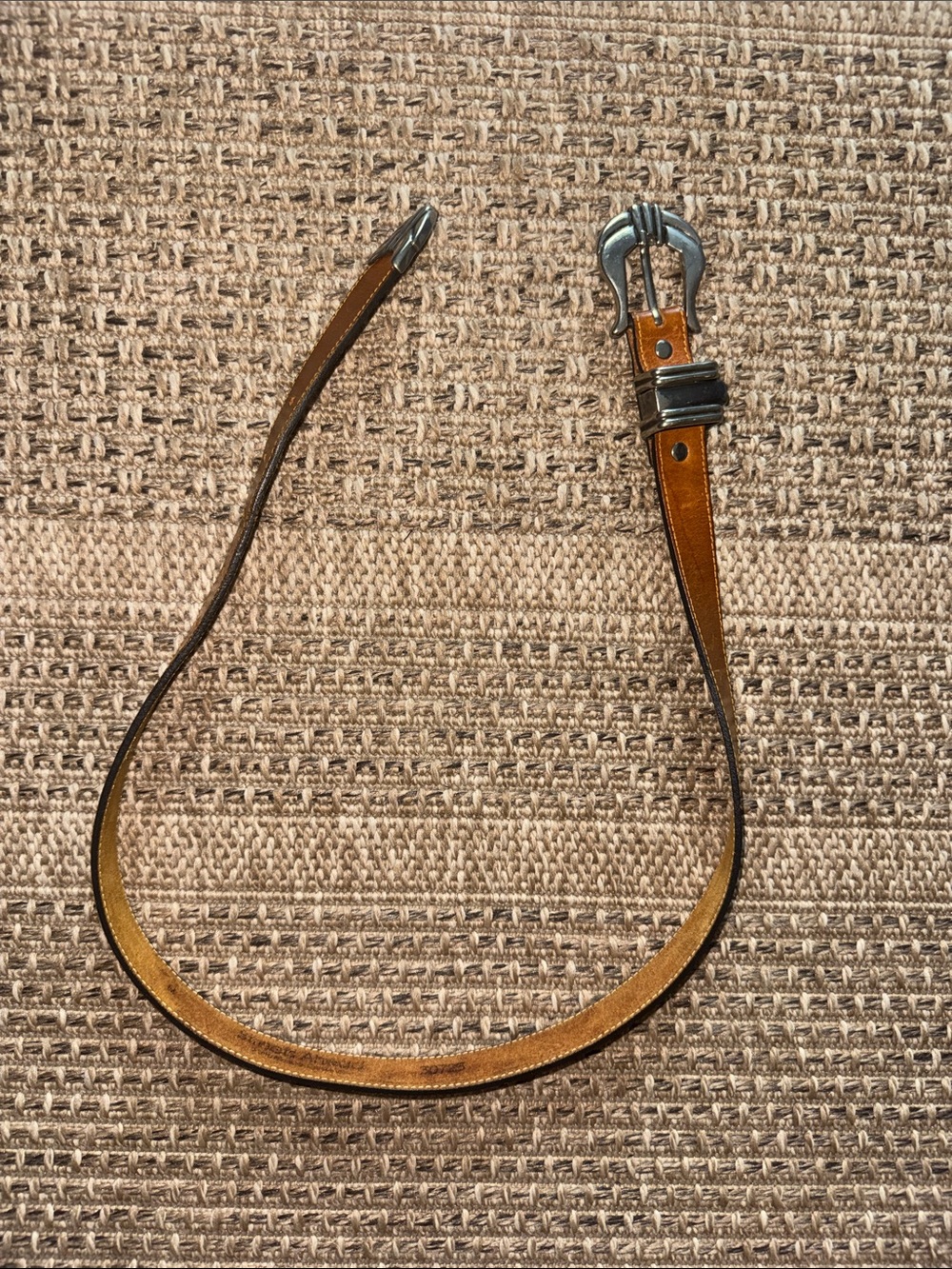 Streets Ahead Brown Tan Leather Strap Belt with Silver Buckle and Detail